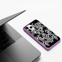 Чехол iPhone 11 Pro матовый ТАТУ ЧЕРНО БЕЛОЕ УЗОР, цвет: 3D-фиолетовый — фото 2