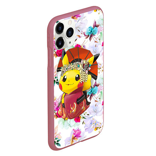 Чехол iPhone 11 Pro матовый Пикачу - Гейша / 3D-Малиновый – фото 2