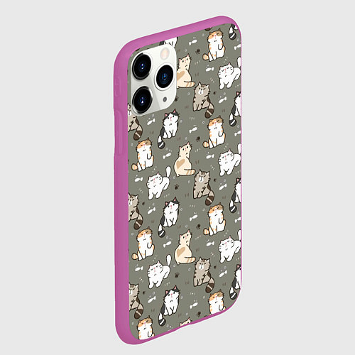 Чехол iPhone 11 Pro матовый Кошечки с рыбками / 3D-Фиолетовый – фото 2