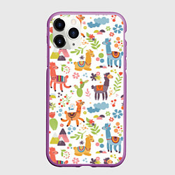 Чехол iPhone 11 Pro матовый Ламы, цвет: 3D-фиолетовый