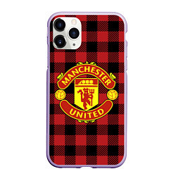 Чехол iPhone 11 Pro матовый Манчестер Юнайтед фон в клетку, цвет: 3D-светло-сиреневый