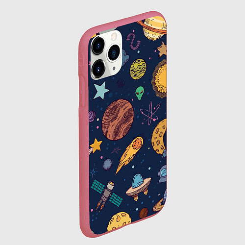 Чехол iPhone 11 Pro матовый Космический мир / 3D-Малиновый – фото 2