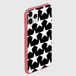Чехол iPhone 11 Pro матовый Белые звёзды на чёрном фоне 2, цвет: 3D-малиновый — фото 2