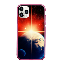 Чехол iPhone 11 Pro матовый Космос земля 3D, цвет: 3D-малиновый