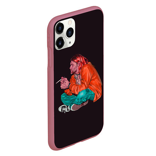 Чехол iPhone 11 Pro матовый Sad Kurt / 3D-Малиновый – фото 2