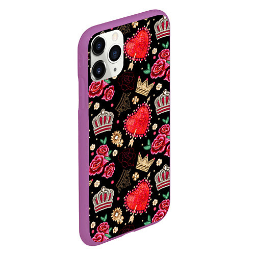 Чехол iPhone 11 Pro матовый Корона и розы / 3D-Фиолетовый – фото 2