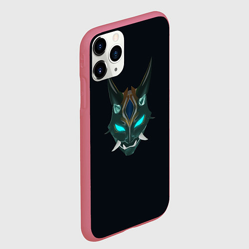 Чехол iPhone 11 Pro матовый Genshin Impact - Xiao / 3D-Малиновый – фото 2