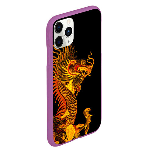 Чехол iPhone 11 Pro матовый Золотой китайский дракон / 3D-Фиолетовый – фото 2