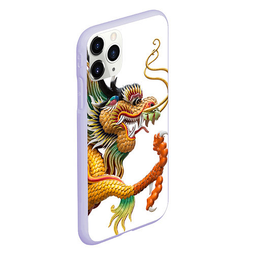 Чехол iPhone 11 Pro матовый Желтый китайский дракон 3D / 3D-Светло-сиреневый – фото 2