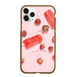 Чехол iPhone 11 Pro матовый Мороженое и клубника, цвет: 3D-коричневый
