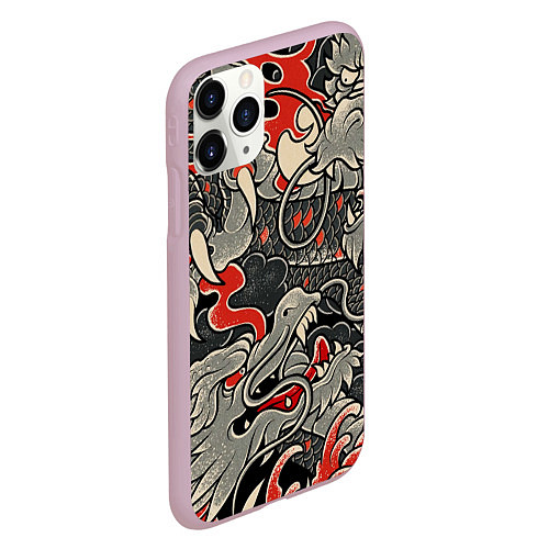 Чехол iPhone 11 Pro матовый Китайский Дракон, China Dragon / 3D-Розовый – фото 2