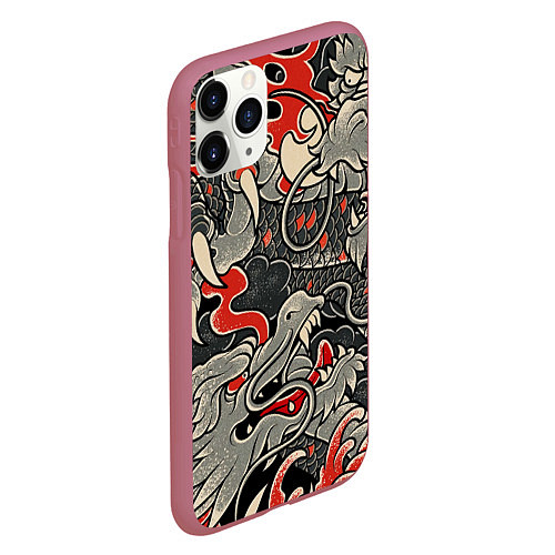 Чехол iPhone 11 Pro матовый Китайский Дракон, China Dragon / 3D-Малиновый – фото 2