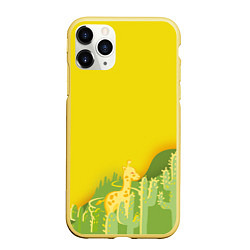 Чехол iPhone 11 Pro матовый Милый жираф в кактусах, цвет: 3D-желтый