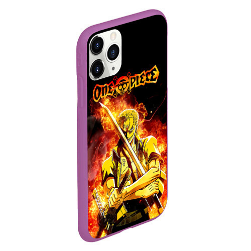 Чехол iPhone 11 Pro матовый Зоро в огне One Piece Большой куш / 3D-Фиолетовый – фото 2