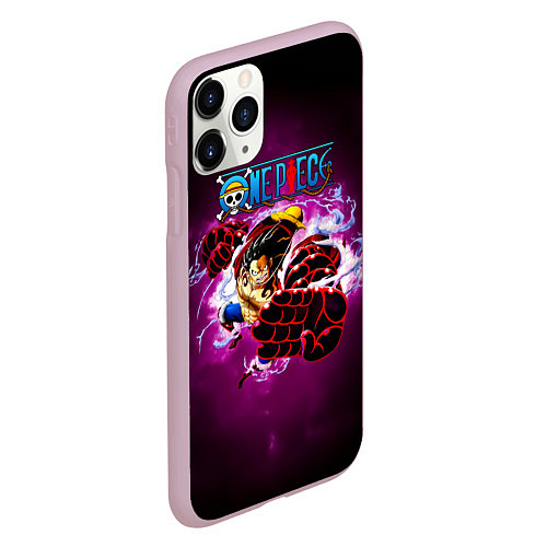 Чехол iPhone 11 Pro матовый Атака резинового Луффи One Piece / 3D-Розовый – фото 2