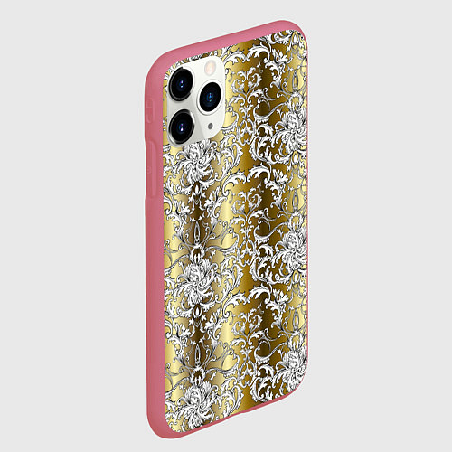 Чехол iPhone 11 Pro матовый Versace gold & white / 3D-Малиновый – фото 2