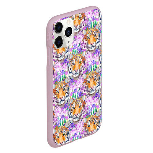 Чехол iPhone 11 Pro матовый Тигр в цветах / 3D-Розовый – фото 2