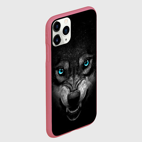 Чехол iPhone 11 Pro матовый ВОЛК В АБСОЛЮТНОЙ ТЬМЕ / 3D-Малиновый – фото 2