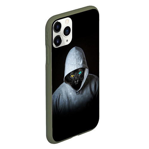 Чехол iPhone 11 Pro матовый РАЗНОГЛАЗЫЙ КОТ COLORED EYES Z / 3D-Темно-зеленый – фото 2