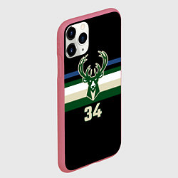 Чехол iPhone 11 Pro матовый Milwaukee Bucks форма Яннис Адетокумбо, цвет: 3D-малиновый — фото 2