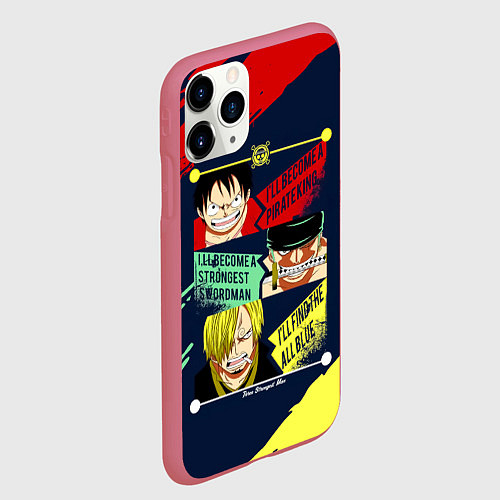 Чехол iPhone 11 Pro матовый Луффи, Зоро и Санджи One Piece / 3D-Малиновый – фото 2
