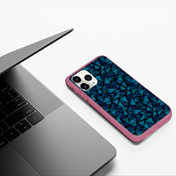 Чехол iPhone 11 Pro матовый Синий полигональный паттерн, цвет: 3D-малиновый — фото 2