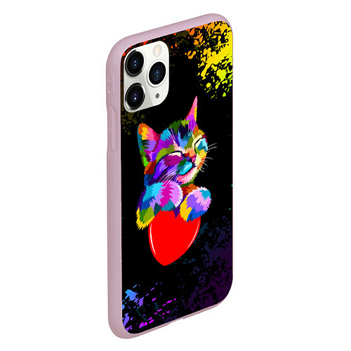 Чехол iPhone 11 Pro матовый РАДУЖНЫЙ КОТИК RAINBOW KITTY / 3D-Розовый – фото 2