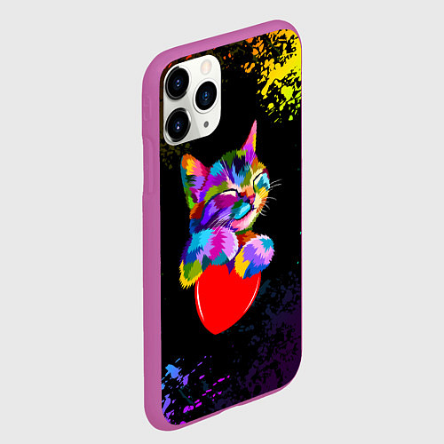 Чехол iPhone 11 Pro матовый РАДУЖНЫЙ КОТИК RAINBOW KITTY / 3D-Фиолетовый – фото 2