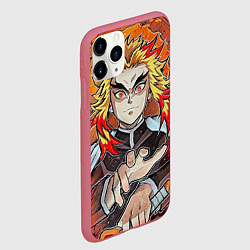 Чехол iPhone 11 Pro матовый Ренгоку Клинок демонов, цвет: 3D-малиновый — фото 2
