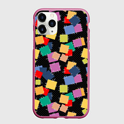 Чехол iPhone 11 Pro матовый Заплатки на черном фоне, цвет: 3D-малиновый