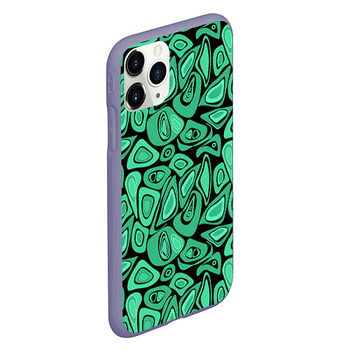 Чехол iPhone 11 Pro матовый Зеленый абстрактный узор / 3D-Серый – фото 2