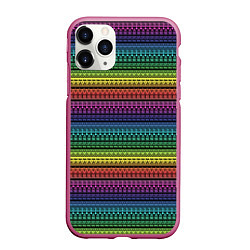 Чехол iPhone 11 Pro матовый Этнический радужный орнамент, цвет: 3D-малиновый