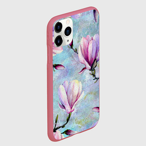 Чехол iPhone 11 Pro матовый Живописная магнолия / 3D-Малиновый – фото 2