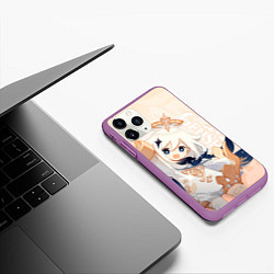 Чехол iPhone 11 Pro матовый Genshin Impact, Паймон, цвет: 3D-фиолетовый — фото 2