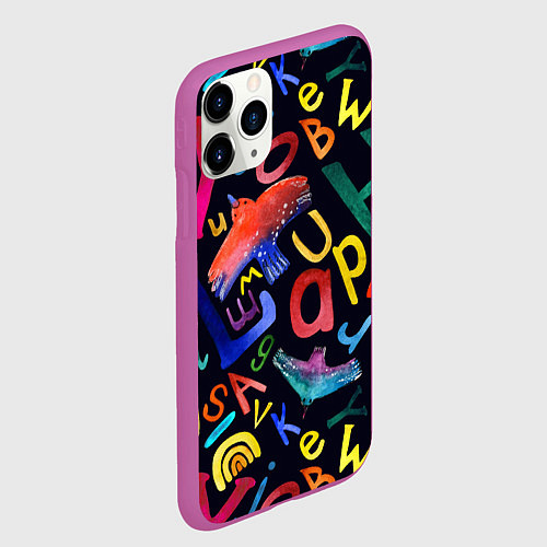 Чехол iPhone 11 Pro матовый Буквы английского алфавита / 3D-Фиолетовый – фото 2