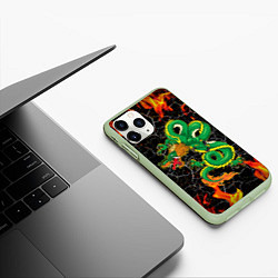 Чехол iPhone 11 Pro матовый Дракон Огонь Dragon Fire, цвет: 3D-салатовый — фото 2