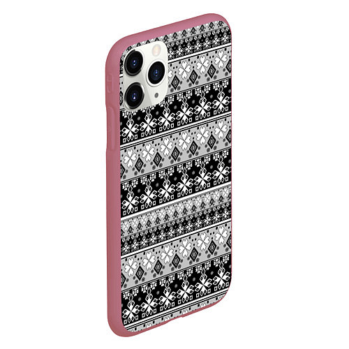 Чехол iPhone 11 Pro матовый Черно-белый орнамент / 3D-Малиновый – фото 2