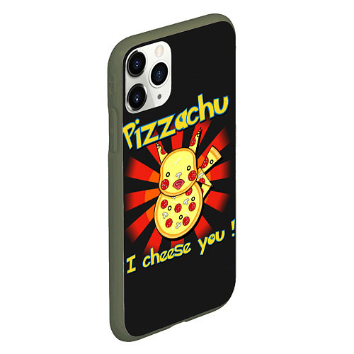 Чехол iPhone 11 Pro матовый Пиццачу / 3D-Темно-зеленый – фото 2