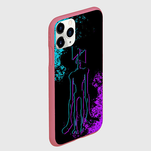 Чехол iPhone 11 Pro матовый НЕОНОВЫЙ СИРЕНОГОЛОВЫЙ / 3D-Малиновый – фото 2