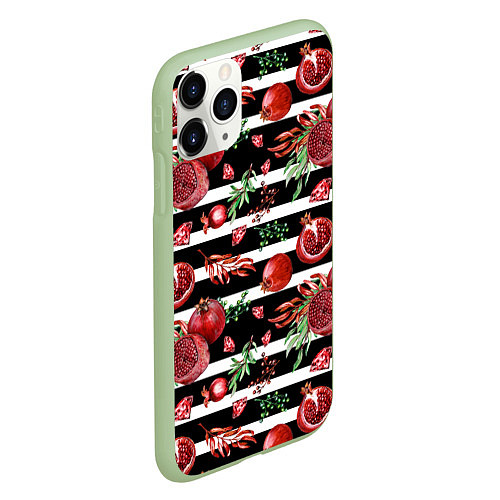 Чехол iPhone 11 Pro матовый Гранаты и рубины на фоне полос / 3D-Салатовый – фото 2