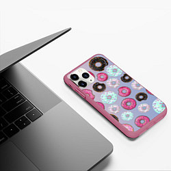 Чехол iPhone 11 Pro матовый Пончики, цвет: 3D-малиновый — фото 2