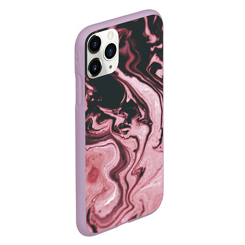 Чехол iPhone 11 Pro матовый Розовые Разводы С черными / 3D-Сиреневый – фото 2