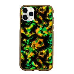Чехол iPhone 11 Pro матовый Абстрактный желто-зеленый узор, цвет: 3D-коричневый