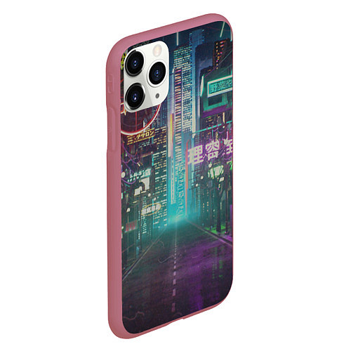 Чехол iPhone 11 Pro матовый Neon Tokyo / 3D-Малиновый – фото 2