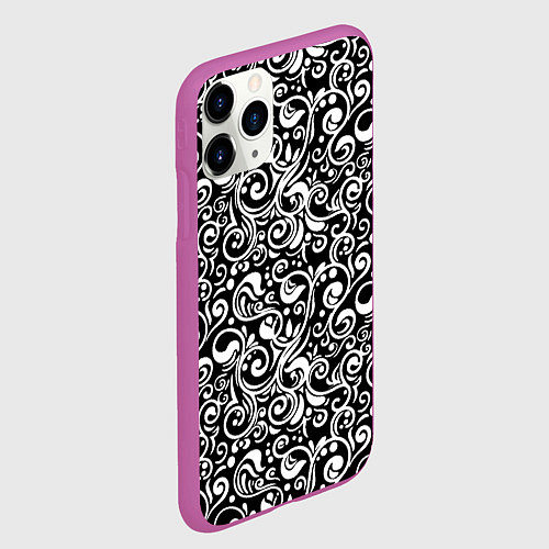 Чехол iPhone 11 Pro матовый Черно-белая роспись / 3D-Фиолетовый – фото 2