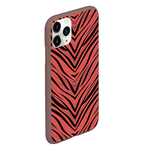 Чехол iPhone 11 Pro матовый Полосатый тигровый узор / 3D-Коричневый – фото 2