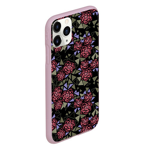 Чехол iPhone 11 Pro матовый Цветочная мозаика / 3D-Розовый – фото 2