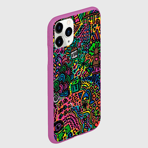 Чехол iPhone 11 Pro матовый Кислотные узоры психоделика / 3D-Фиолетовый – фото 2
