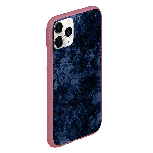 Чехол iPhone 11 Pro матовый Темно-синяя текстура камня / 3D-Малиновый – фото 2