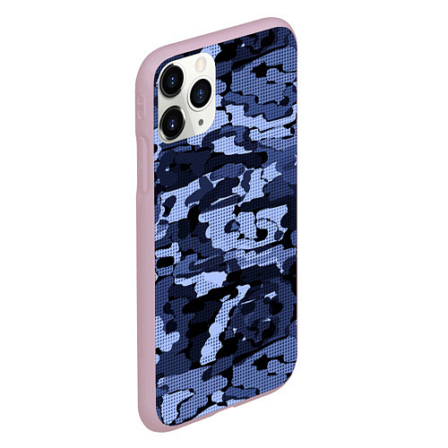 Чехол iPhone 11 Pro матовый Синий камуфляж в клетку / 3D-Розовый – фото 2